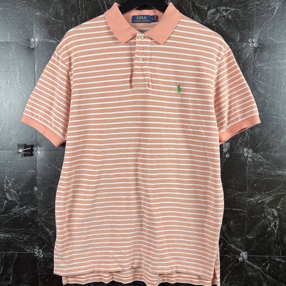 Polo Ralph Lauren Men's Orange Striped Polo Shirt Large